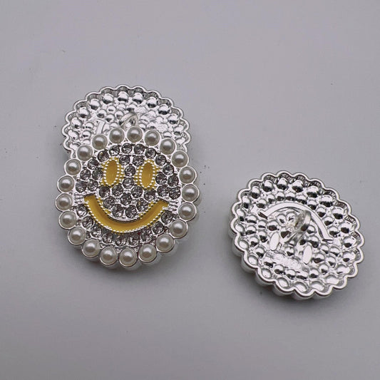 25mm Pearl Bordered Smile Metal Shank Buttons 50pcs Silver Yellow
