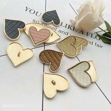 25mm Leather Surface Heart-Shaped Metal Shank Buttons 10pcs