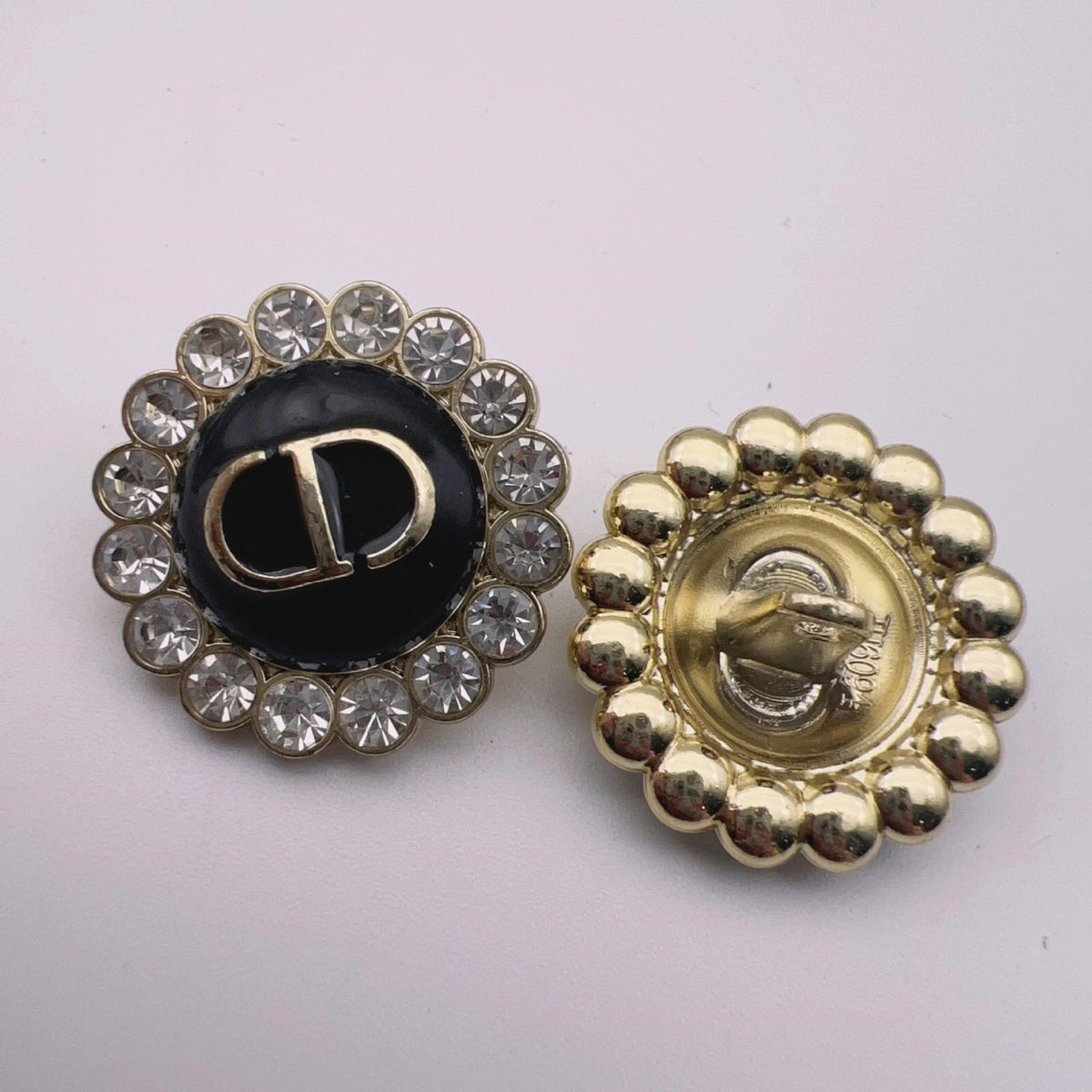 17.5/23mm Diamond-Encrusted Lace Metal Shank Buttons 50pcs Black Gold
