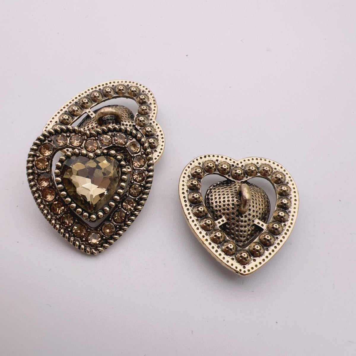 25mm Vintage Heart Shaped Crystal Metal Shank Buttons 10pcs Brown