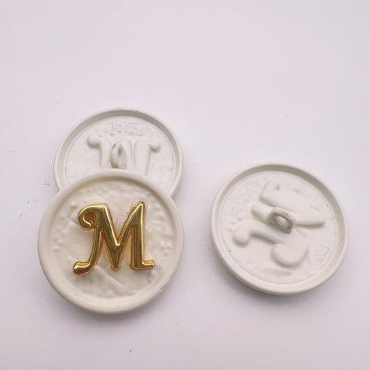 25mm Letter M Round Metal Decorative Buttons 48 Pack