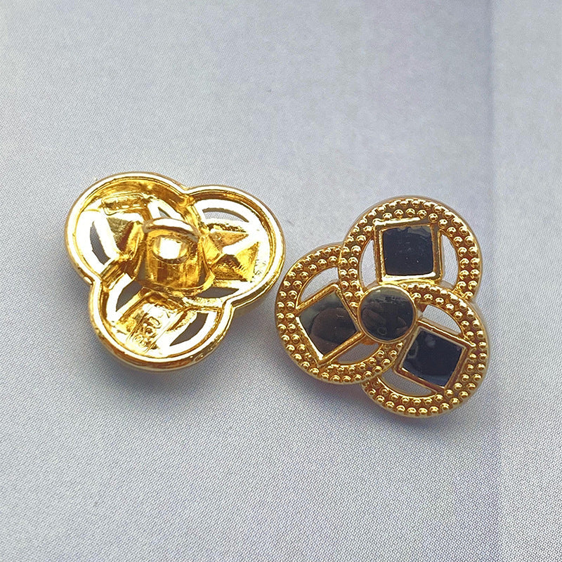 14mm Clover-Shaped Flower Metal Shank Shirt Buttons 20pcs Black