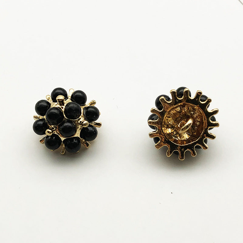 24L Sunflower Metal Shank Buttons White Black Red Pearls 48 Pack