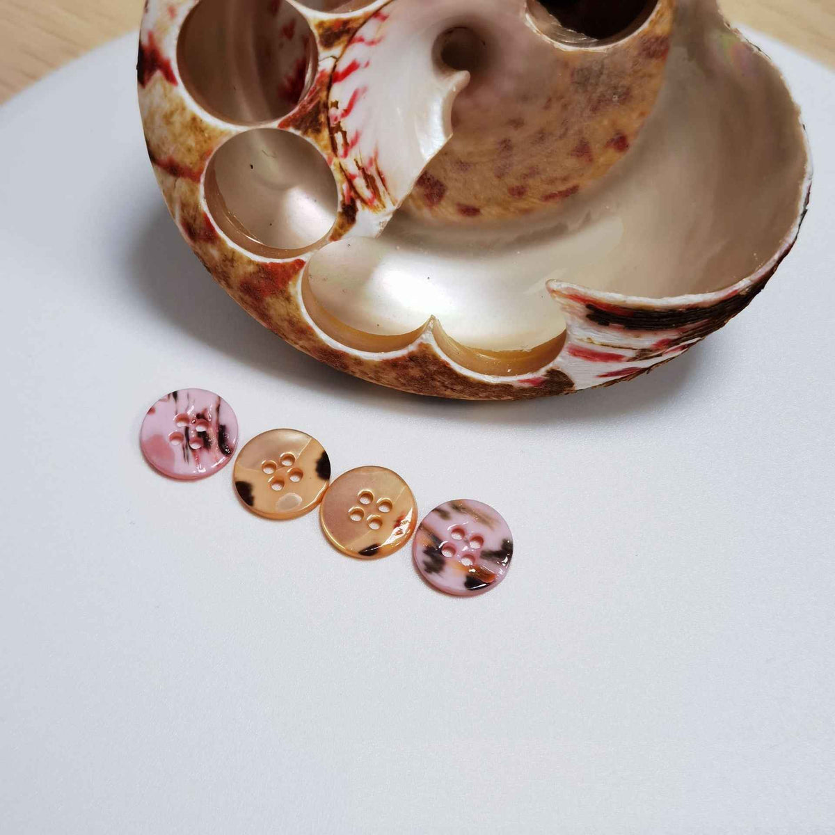 18L Orange Pink Wide-Rim 4-Hole Mother of Pearl Shell Buttons 100 Pack