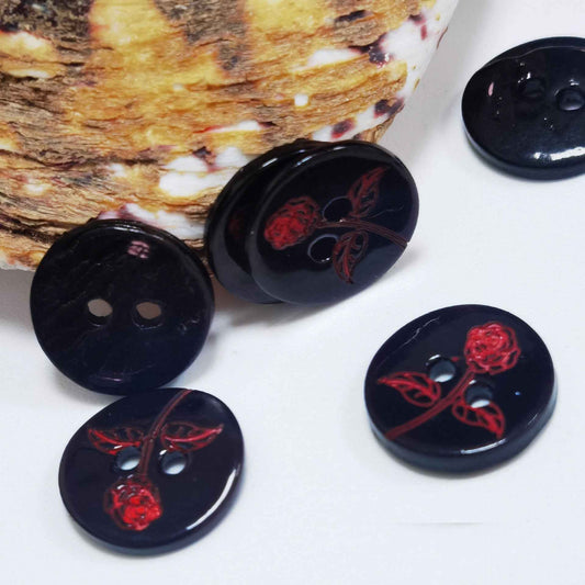20L Chinese Style Black Red Floral Mother of Pearl Shell Buttons 100pcs