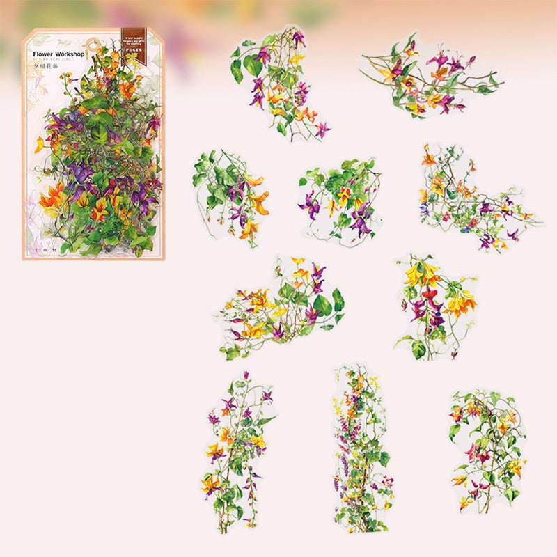 Flower Workshop PET Sticker Set – 60 Large Floral Decorative Stickers