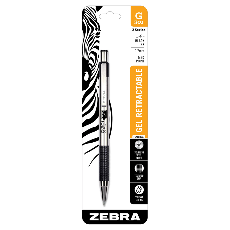 Zebra Pen G-301 Retractable Gel Ink Pen 0.7mm,Black Ink