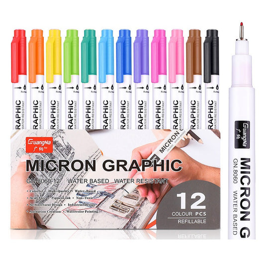 Guangna Grafik-Nadelstift-Set mit 12 Farben, 0,5 Mikron