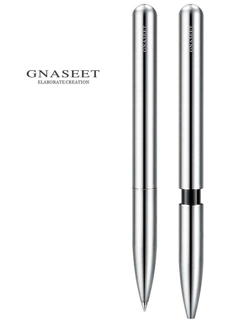 GNASEET Silver Stainless Steel All-Metal Ballpoint Pen Retractable