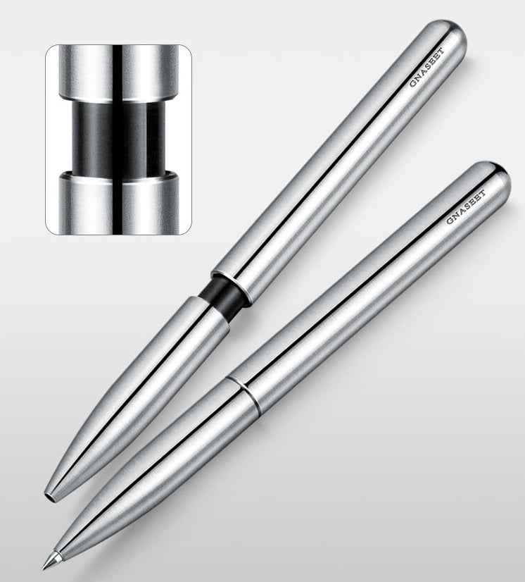 GNASEET Silver Stainless Steel All-Metal Ballpoint Pen Retractable