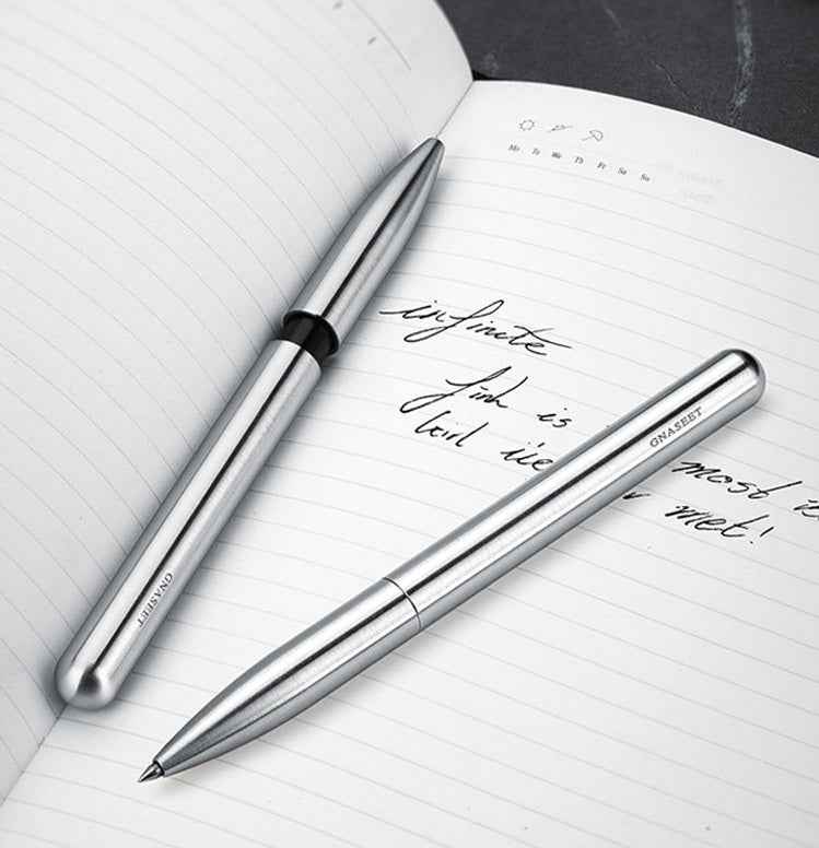 GNASEET Silver Stainless Steel All-Metal Ballpoint Pen Retractable