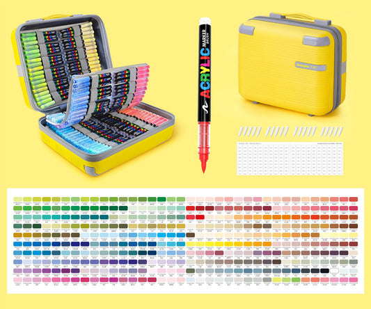 Guangna 8101 Acrylic Marker Set 360 Colors Brush Tip Direct-Flow Ink Luggage Case