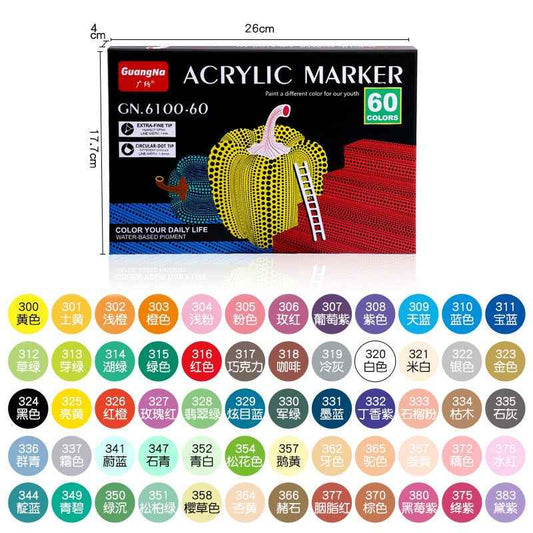 Guangna 60 Farben Acrylfarben-Marker, Doppelspitze (1–5 mm)