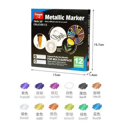 Guangna Rotuladores dobles de pintura metálica de 12 colores con punto y punta fina