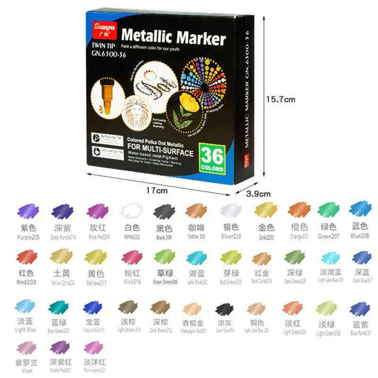 Guangna Rotuladores gemelos de pintura metálica de 36 colores con punto y punta fina