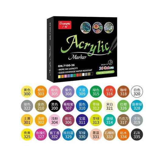 Guangna 36 Farben Acrylfarben-Markierungsstifte mit Pinselspitze