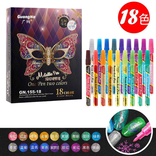 Guangna Neon-Gelstift, glitzernder, zweifarbiger Metallic-Marker, 18 Farben