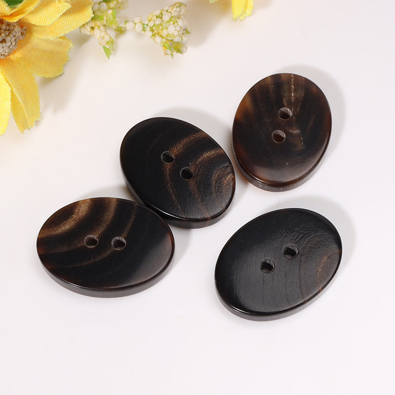 23mm Oval Two-Hole Dark Coffee Horn Buttons