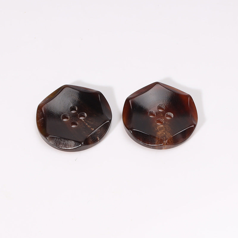 23mm Hexagonal Four-Hole Coffee-Colored Horn Buttons 10pcs