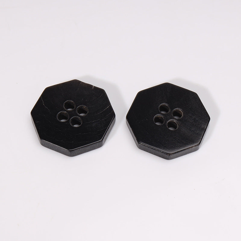 20mm Octagonal Four-Hole Black Horn Buttons 12PCS