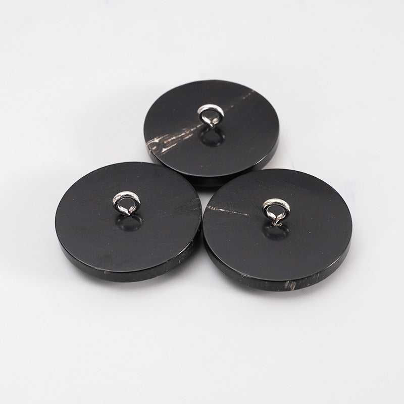25mm Round Black Vintage Horn Buttons with Shank 10pcs