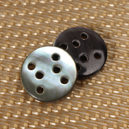 11.5mm Natural Round Six-Hole White and Black Shell Buttons Black