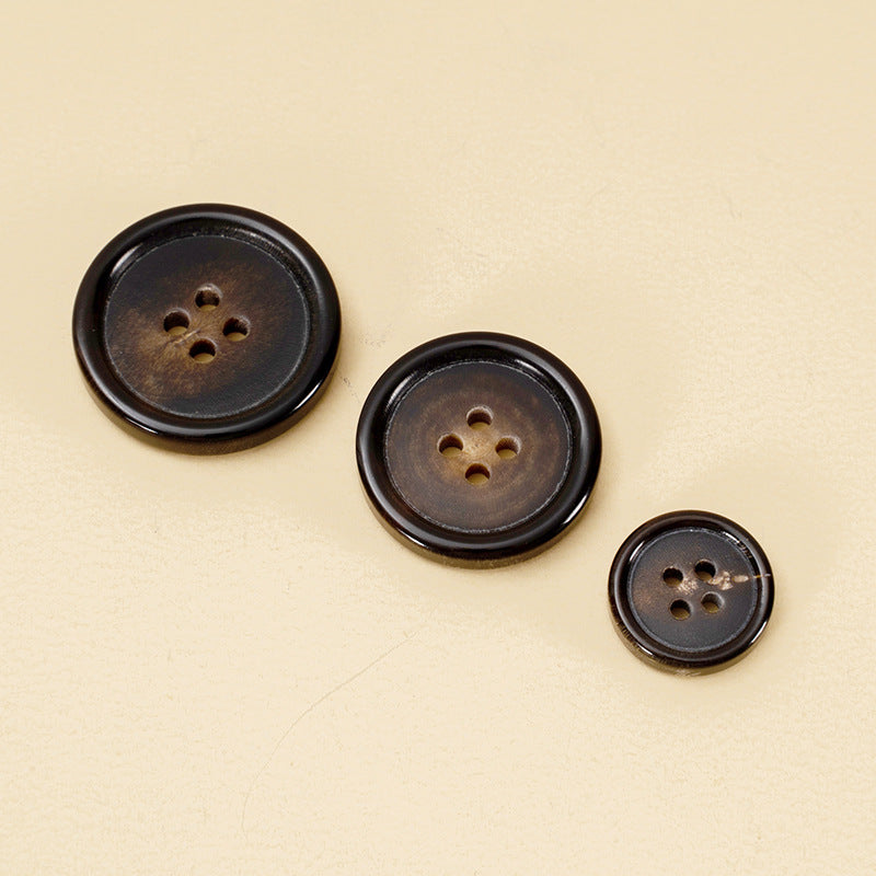 40/44/48L Black Coffee Horn Round Four-Hole Suit Buttons 10pcs Dark Coffee