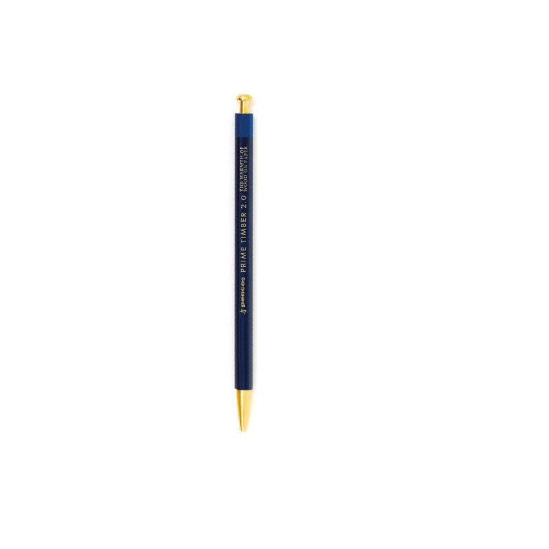 HIGHTIDE Penco Prime Timber 2.0mm Mechanical Pencil | Vintage Wood Body | Drafting & Sketching | Sharpener Included | Japan Brass Navy