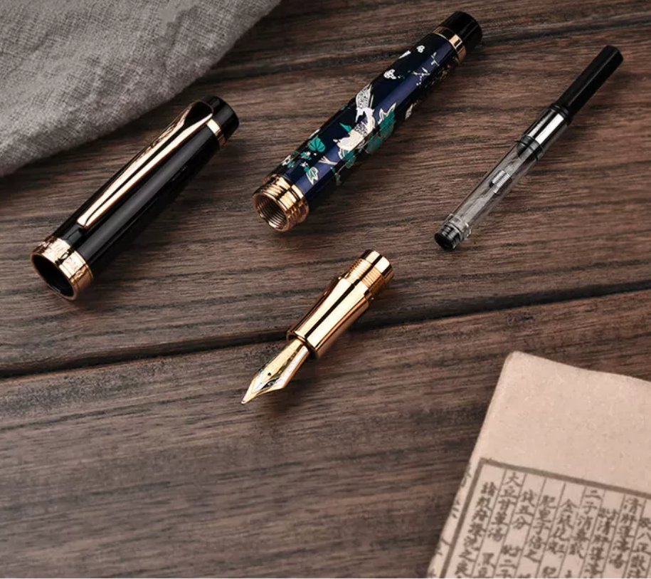 HONGDIAN 1837 Maki-e Fountain Pen | 18K Gold-Plated | Classical Chinese Flora & Fauna