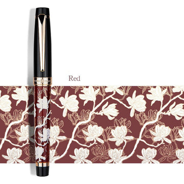 HONGDIAN 1837 Maki-e Fountain Pen | 18K Gold-Plated | Classical Chinese Flora & Fauna Red Flower