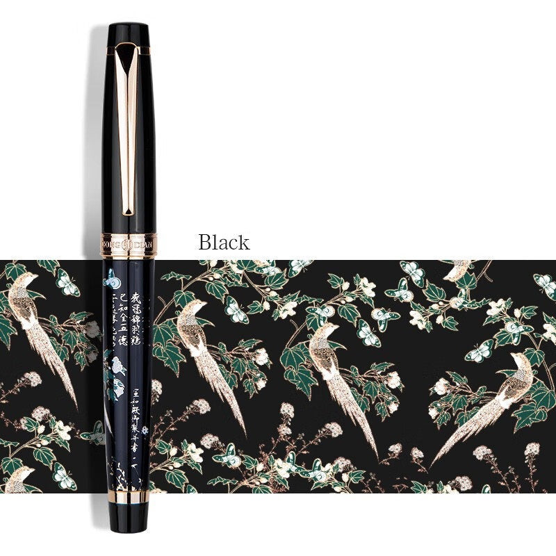 HONGDIAN 1837 Maki-e Fountain Pen | 18K Gold-Plated | Classical Chinese Flora & Fauna Black Bird