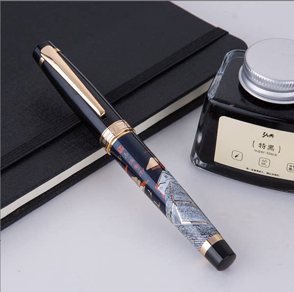 HONGDIAN 1837 Maki-e Fountain Pen | 18K Gold-Plated | Classical Chinese Flora & Fauna Village