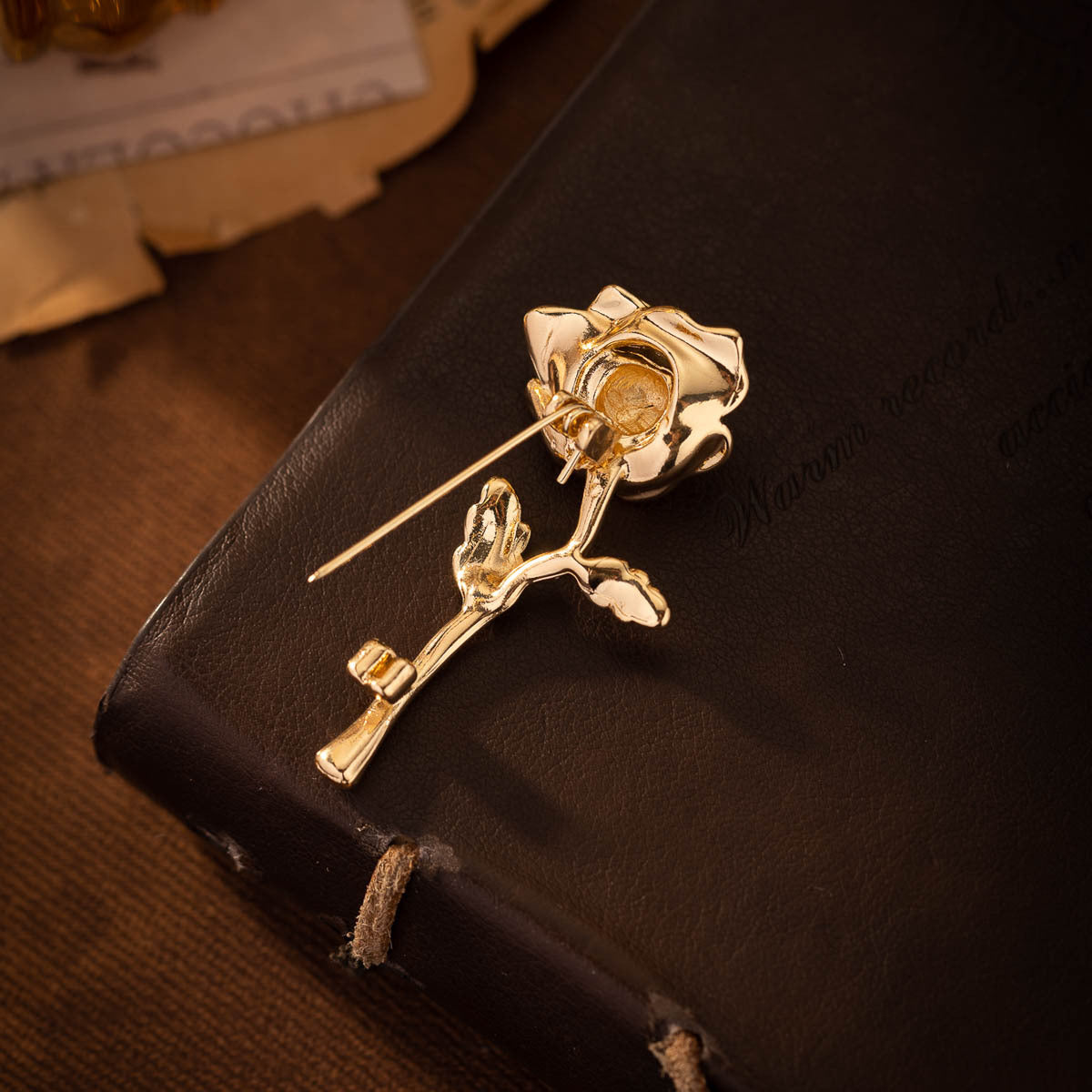 Golden Rose Brooch Corsage Lapel Pin 2pcs
