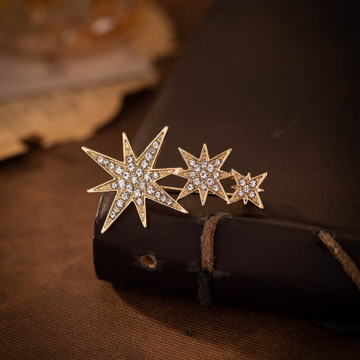 Eight-Pointed Star Pin Brooch for Men Suits 2pcs Gold
