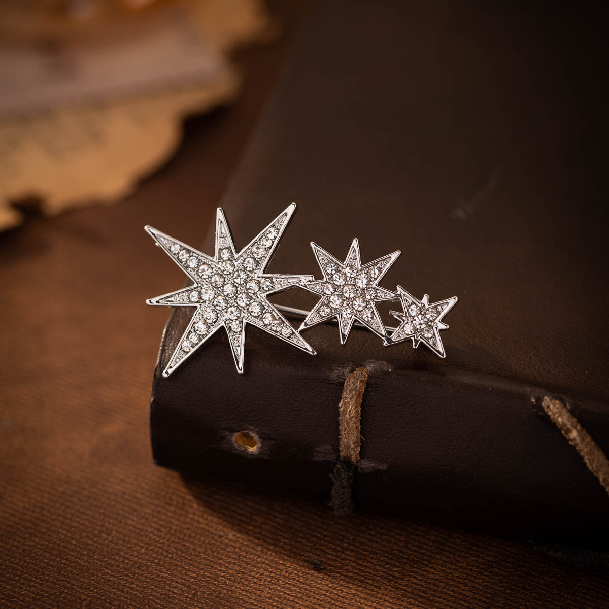 Eight-Pointed Star Pin Brooch for Men Suits 2pcs Silver