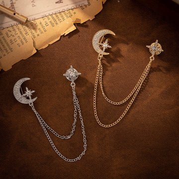 Creative Moon Chain Brooch - Gold and Silver 2-Piece Set