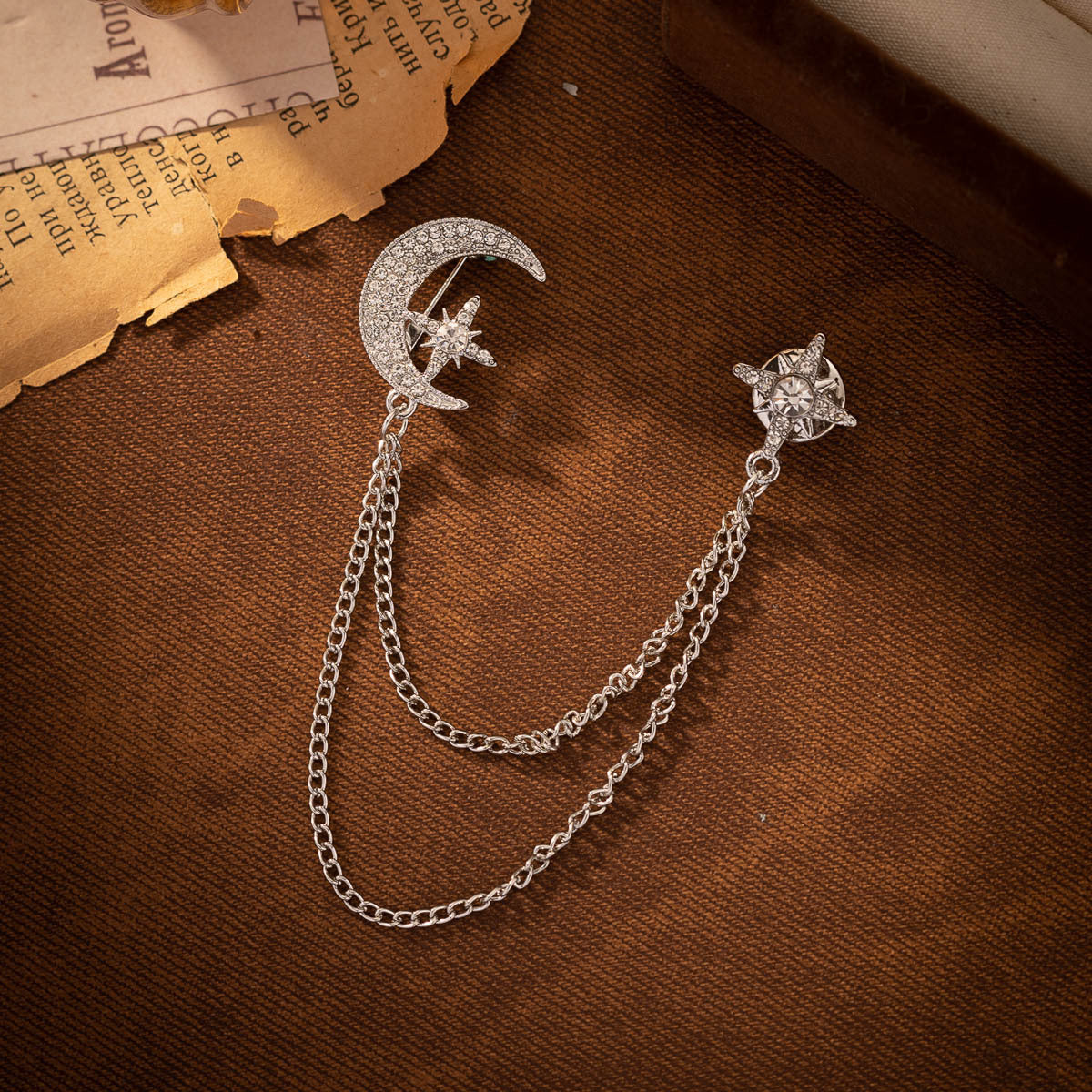 Creative Moon Chain Brooch - Gold and Silver 2-Piece Set
