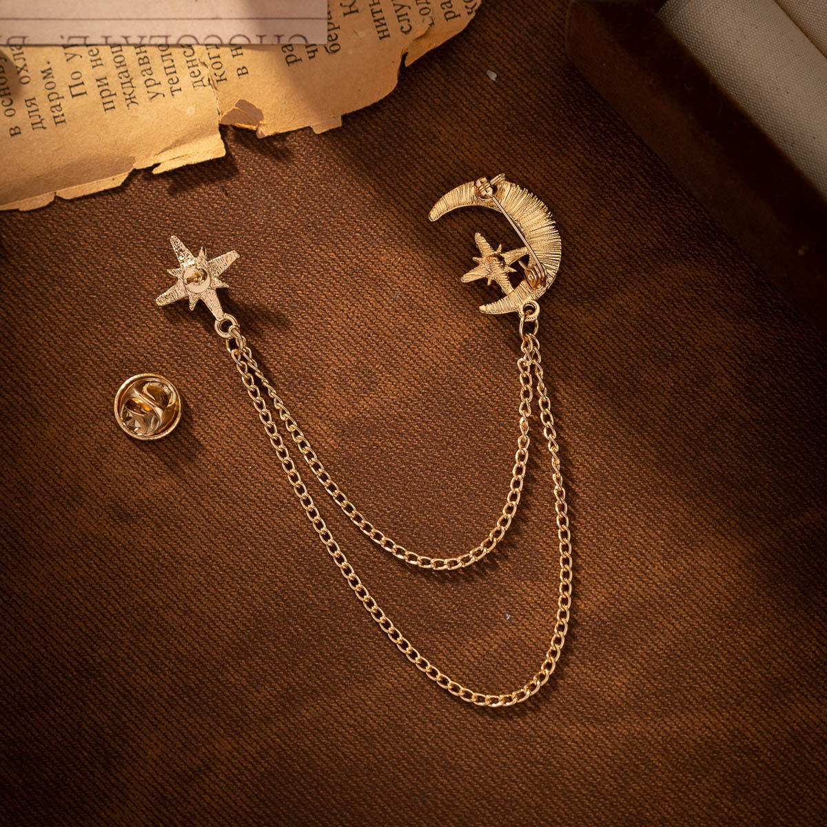 Creative Moon Chain Brooch - Gold and Silver 2-Piece Set