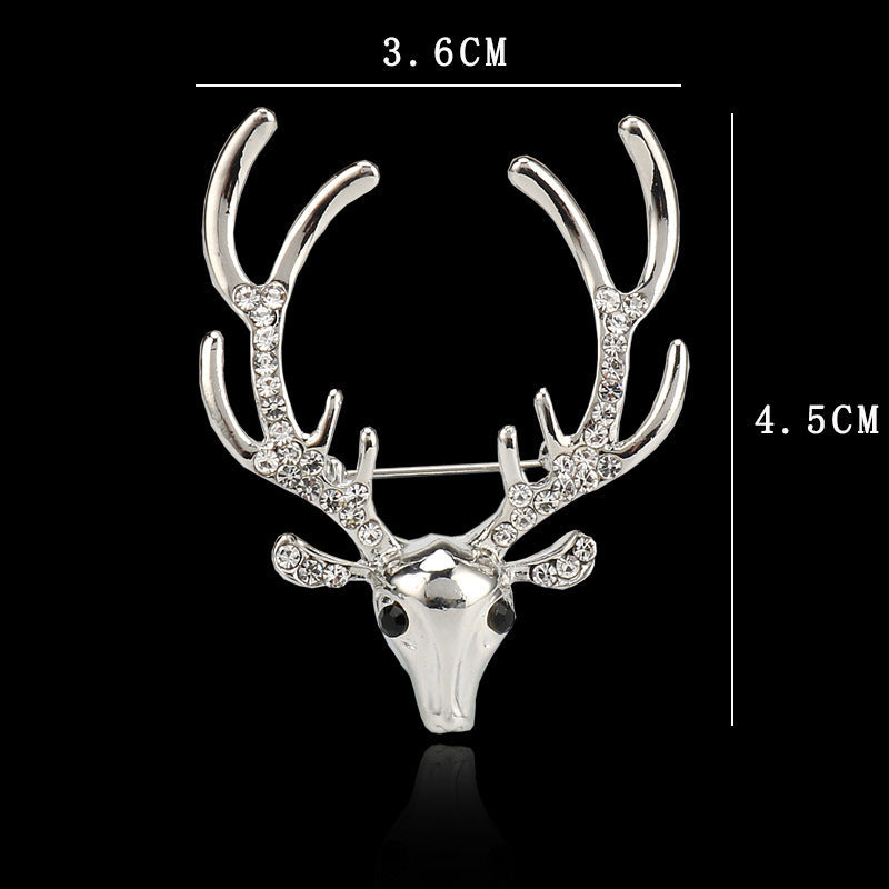 Christmas Rhinestone Reindeer Metal Pin Brooch for Suits 3pcs
