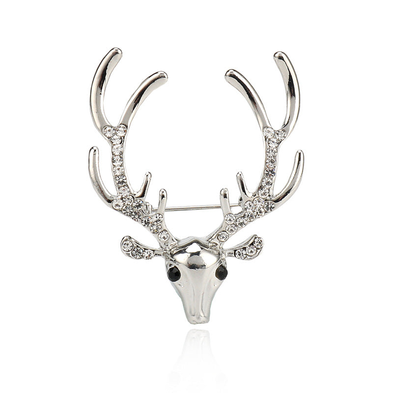 Christmas Rhinestone Reindeer Metal Pin Brooch for Suits 3pcs