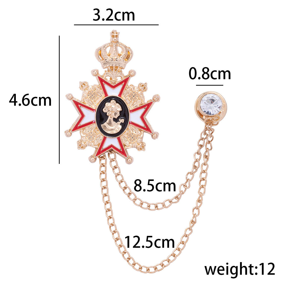 Men's Baroque Retro Metal Crown Queen Portrait Brooch Pin Badge 2 Pack