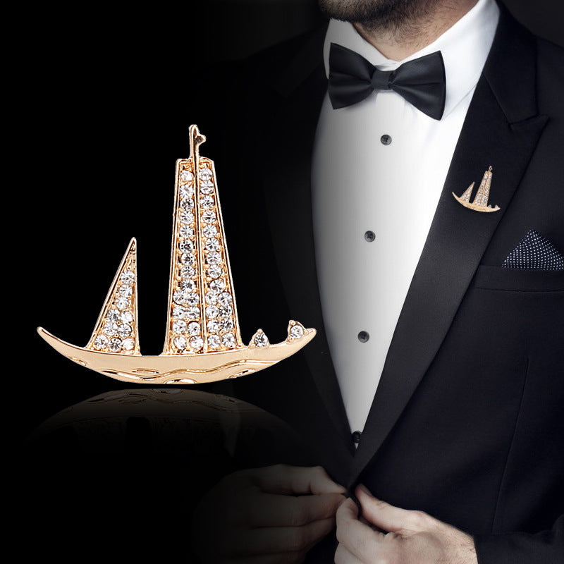 Retro British Style Navy Sailing Boat Brooch for Men 4 Pack