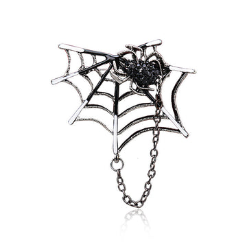 Silver Diamond-Inlaid Spider Web with Chain Creative Brooch 3pcs