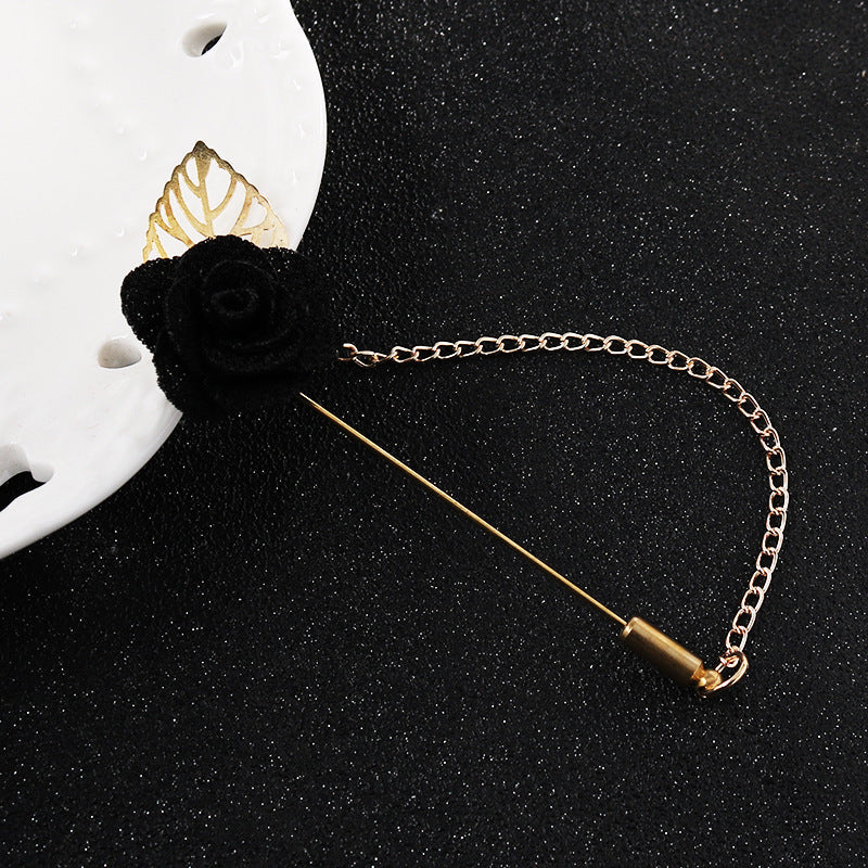 Handmade Leaf Vintage Brooch with Flower Chain 5pcs Black