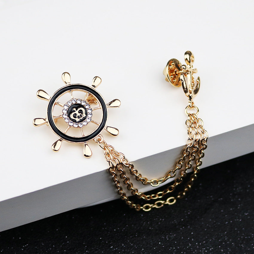Navy Style Anchor and Rudder Chain Metal Brooch 3pcs Gold