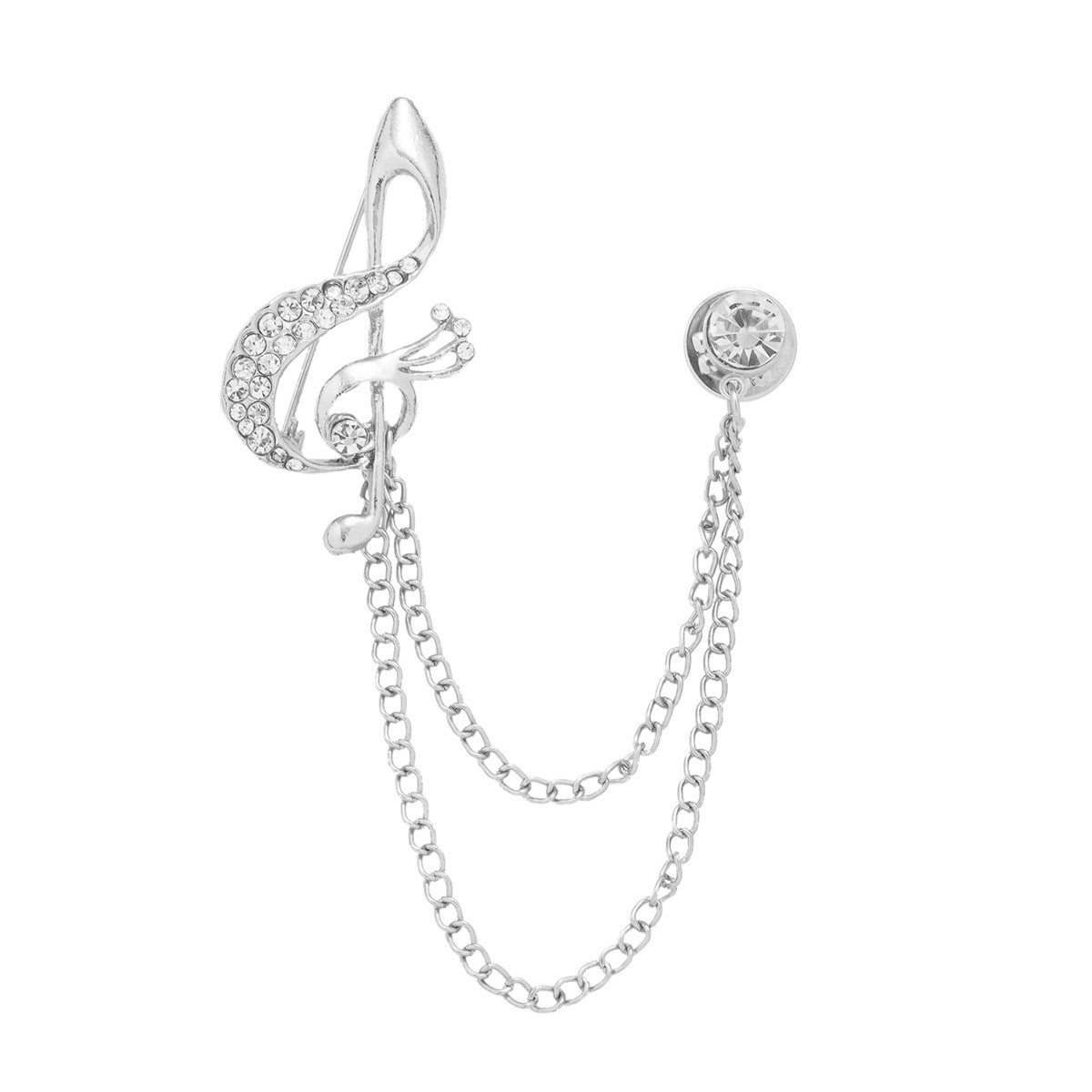 British Style Musical Note Rhinestone Chain Suit Corsage Brooch 3pcs Silver