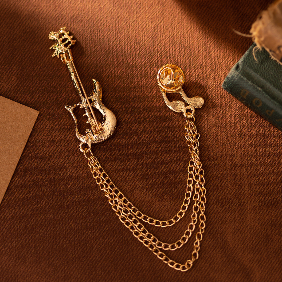 Guitar Note Men's Brooch Double Layer Tassel Pin 3pcs