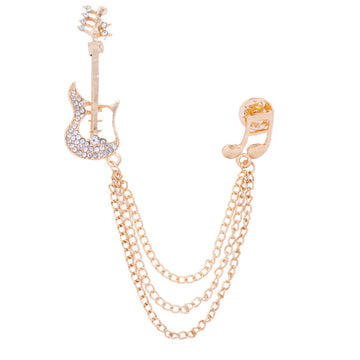 Guitar Note Men's Brooch Double Layer Tassel Pin 3pcs Gold