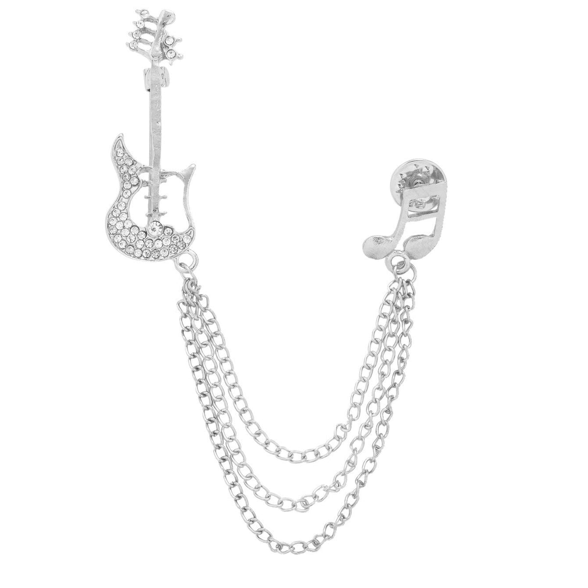 Guitar Note Men's Brooch Double Layer Tassel Pin 3pcs Silver