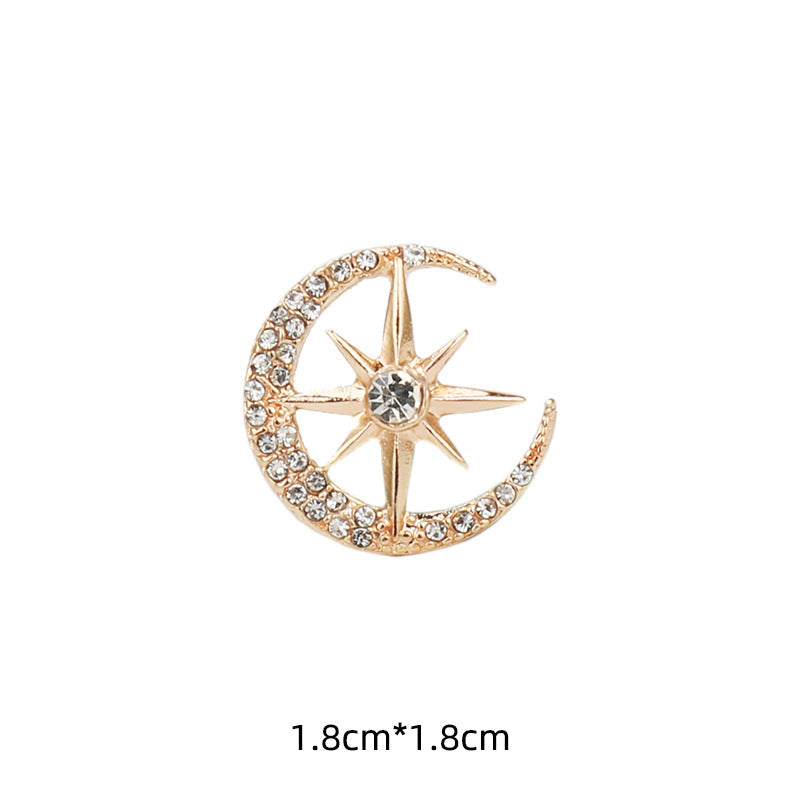 1.8CM Gold Silver Diamond Moon Eight-Pointed Star Suit Brooch 6pcs Gold